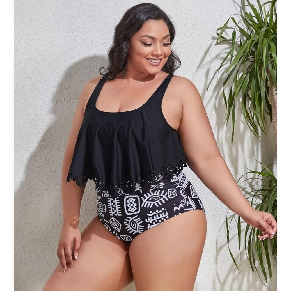 MOONCORE - 3X Black & White Tankini Swimwear - Picture 2 of 11